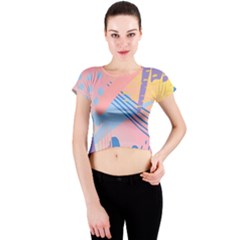 Abstract Lines Dots Pattern Purple Pink Blue Crew Neck Crop Top