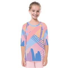 Abstract Lines Dots Pattern Purple Pink Blue Kids  Quarter Sleeve Raglan T-shirt