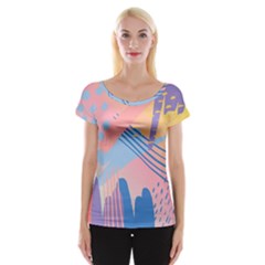 Abstract Lines Dots Pattern Purple Pink Blue Cap Sleeve Top by Maspions