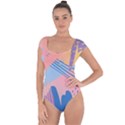 Abstract Lines Dots Pattern Purple Pink Blue Short Sleeve Leotard  View1