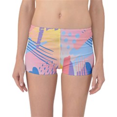 Abstract Lines Dots Pattern Purple Pink Blue Reversible Boyleg Bikini Bottoms