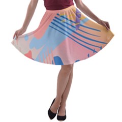 Abstract Lines Dots Pattern Purple Pink Blue A-line Skater Skirt