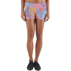 Abstract Lines Dots Pattern Purple Pink Blue Yoga Shorts by Maspions