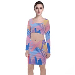 Abstract Lines Dots Pattern Purple Pink Blue Top And Skirt Sets