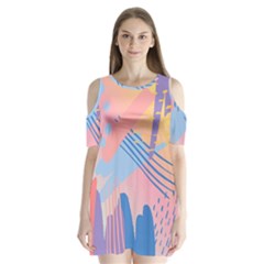 Abstract Lines Dots Pattern Purple Pink Blue Shoulder Cutout Velvet One Piece