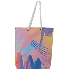 Abstract Lines Dots Pattern Purple Pink Blue Full Print Rope Handle Tote (large)