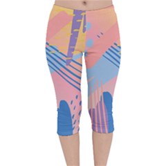 Abstract Lines Dots Pattern Purple Pink Blue Velvet Capri Leggings 