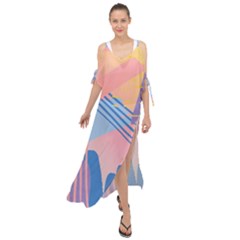 Abstract Lines Dots Pattern Purple Pink Blue Maxi Chiffon Cover Up Dress