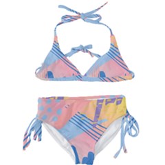 Abstract Lines Dots Pattern Purple Pink Blue Kids  Classic Bikini Set