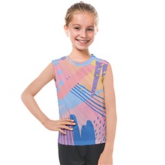 Abstract Lines Dots Pattern Purple Pink Blue Kids  Mesh Tank Top