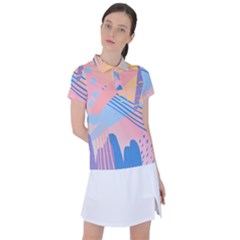 Abstract Lines Dots Pattern Purple Pink Blue Women s Polo T-shirt