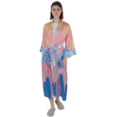 Abstract Lines Dots Pattern Purple Pink Blue Maxi Satin Kimono