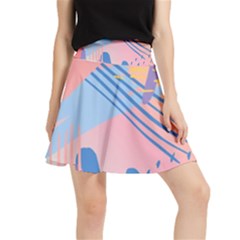 Abstract Lines Dots Pattern Purple Pink Blue Waistband Skirt by Maspions