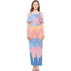 Abstract Lines Dots Pattern Purple Pink Blue Draped Sleeveless Chiffon Jumpsuit