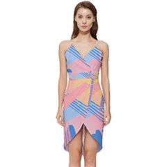 Abstract Lines Dots Pattern Purple Pink Blue Wrap Frill Dress