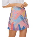 Abstract Lines Dots Pattern Purple Pink Blue Mini Front Wrap Skirt View3