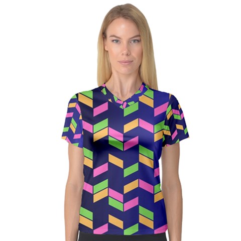 Background Pattern Geometric Pink Yellow Green V-neck Sport Mesh T-shirt by Maspions