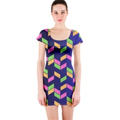 Background Pattern Geometric Pink Yellow Green Short Sleeve Bodycon Dress