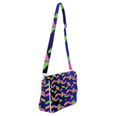 Background Pattern Geometric Pink Yellow Green Shoulder Bag With Back Zipper by Maspions