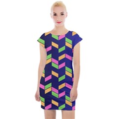 Background Pattern Geometric Pink Yellow Green Cap Sleeve Bodycon Dress