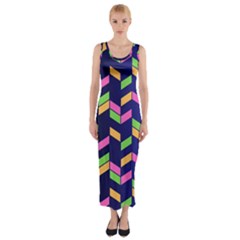 Background Pattern Geometric Pink Yellow Green Fitted Maxi Dress