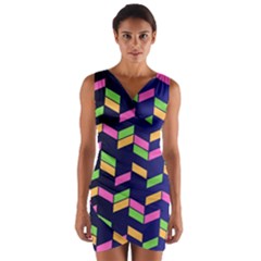 Background Pattern Geometric Pink Yellow Green Wrap Front Bodycon Dress