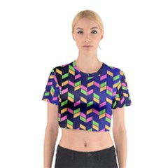 Background Pattern Geometric Pink Yellow Green Cotton Crop Top