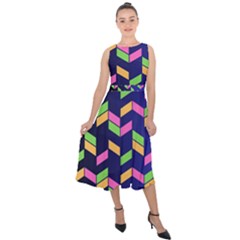 Background Pattern Geometric Pink Yellow Green Midi Tie-back Chiffon Dress