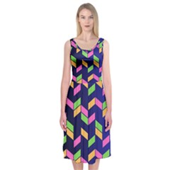 Background Pattern Geometric Pink Yellow Green Midi Sleeveless Dress