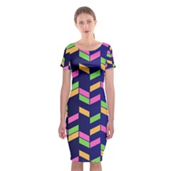 Background Pattern Geometric Pink Yellow Green Classic Short Sleeve Midi Dress