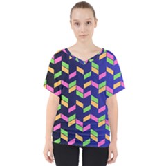 Background Pattern Geometric Pink Yellow Green V-neck Dolman Drape Top