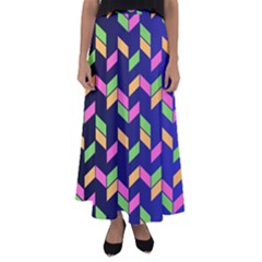 Background Pattern Geometric Pink Yellow Green Flared Maxi Skirt