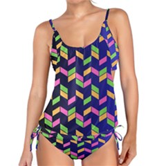 Background Pattern Geometric Pink Yellow Green Tankini Set