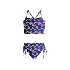 Background Pattern Geometric Pink Yellow Green Girls  Tankini Swimsuit