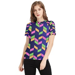 Background Pattern Geometric Pink Yellow Green Women s Short Sleeve Rash Guard