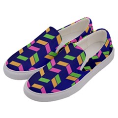 Background Pattern Geometric Pink Yellow Green Men s Canvas Slip Ons