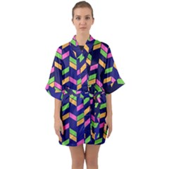 Background Pattern Geometric Pink Yellow Green Half Sleeve Satin Kimono 