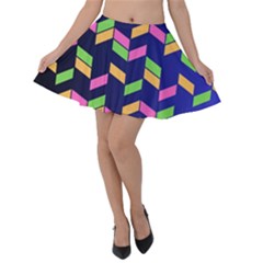 Background Pattern Geometric Pink Yellow Green Velvet Skater Skirt