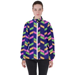 Background Pattern Geometric Pink Yellow Green Women s High Neck Windbreaker