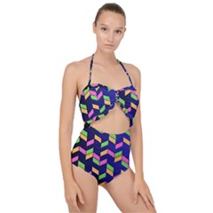 Background Pattern Geometric Pink Yellow Green Scallop Top Cut Out Swimsuit