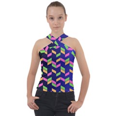 Background Pattern Geometric Pink Yellow Green Cross Neck Velour Top