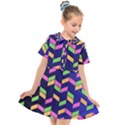 Background Pattern Geometric Pink Yellow Green Kids  Short Sleeve Shirt Dress View1