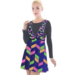 Background Pattern Geometric Pink Yellow Green Plunge Pinafore Velour Dress