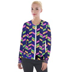 Background Pattern Geometric Pink Yellow Green Velvet Zip Up Jacket