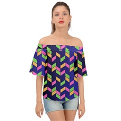 Background Pattern Geometric Pink Yellow Green Off Shoulder Short Sleeve Top