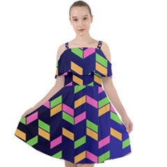 Background Pattern Geometric Pink Yellow Green Cut Out Shoulders Chiffon Dress