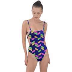 Background Pattern Geometric Pink Yellow Green Tie Strap One Piece Swimsuit