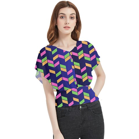 Background Pattern Geometric Pink Yellow Green Butterfly Chiffon Blouse by Maspions