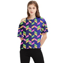 Background Pattern Geometric Pink Yellow Green One Shoulder Cut Out T-shirt by Maspions