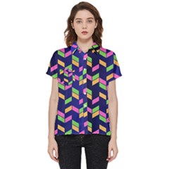 Background Pattern Geometric Pink Yellow Green Short Sleeve Pocket Shirt by Maspions